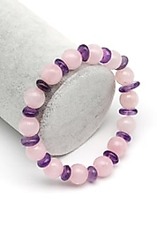 Pembe Kuvars - Ametist Doğaltaş Tasarım Bileklik 10 mm Küre